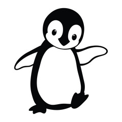 Black and white Cute Baby Penguin clipart vector.