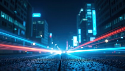 Obraz premium Night City Streetscape: Blurry Light Trails and Urban Glow
