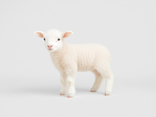 Fototapeta premium white lamb standing on white background in studio setting
