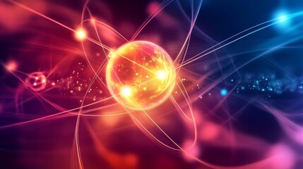 Fototapeta premium Abstract blur background representing nucleus, atoms, and molecules in light, symbolizing the fundamental elements of science and physics for creative digital art and educational visuals