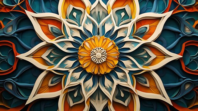 Intricate paper flower mandala art, detailed layers, colorful design, decorative background, ideal for print