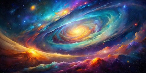 Cosmic Watercolor Galaxy: Long Exposure Canvas Painting on White Background