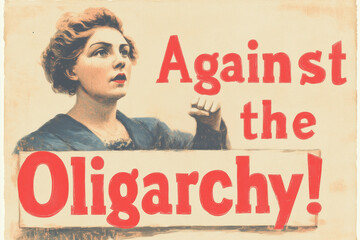 vintage protest poster against oligarchy with woman's portrait