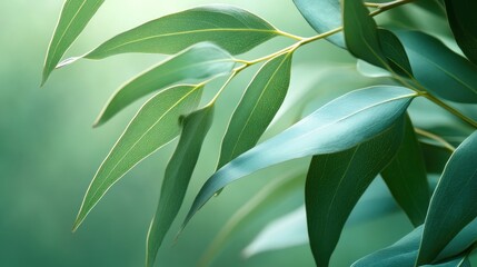 Obraz premium Eucalyptus leaves, close-up, blurred background, nature