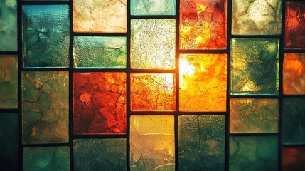 Serene minimalist stained glass in earthy tones