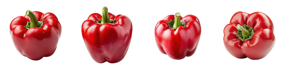 Vibrant red bell peppers arranged against a transparent background.