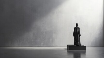 Obraz premium Solitary Figure on Platform Under Dramatic Light in Minimalist Space
