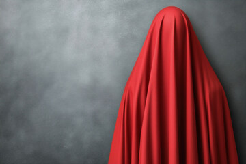 figure in red cloak against gray background