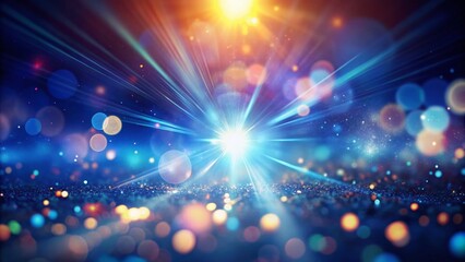 Dark Blue Bokeh Background with Lens Flare and Soft Light Shine - Stock Photo