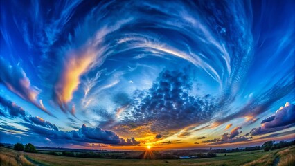 Dark Blue Sunset Sky Panorama HDRI - Cirrus Clouds Spherical Equirectangular 360°