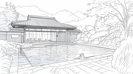 Tranquil Outdoor Swimming Pool Surrounded by Nature and Mountains