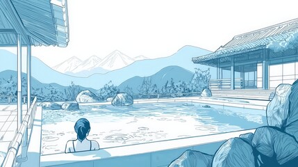 Tranquil Hot Springs Escape in Serene Mountain Landscape