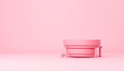 Pink round container on a soft pink background, showcasing minimalist design and vibrant color, ideal for product photography