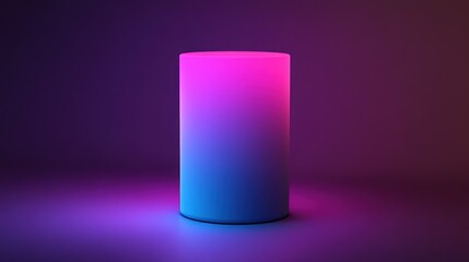 Neon-lit cylinder on dark background, product display
