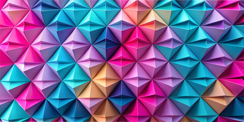 Geometric figures create a vibrant abstraction with high-tech influences in a dynamic arrangement of colors and shapes