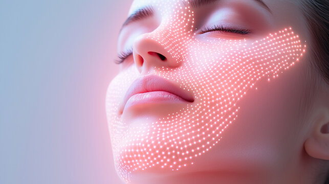 A serene depiction of microneedling, with glowing patterns of renewal spreading across the skin