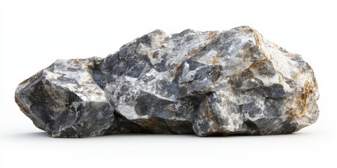 Isolated 3D Rock with Clear Sharp Contours on White Background