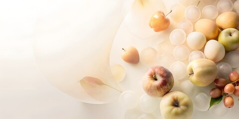 Abstract representation of various berries and fruits arranged against a soft pink background with gentle light effects