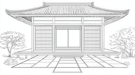 Traditional Japanese Architecture with Tranquil Garden Setting