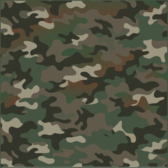 Army woodland green hunting camouflage seamless pattern design. Khaki texture.

