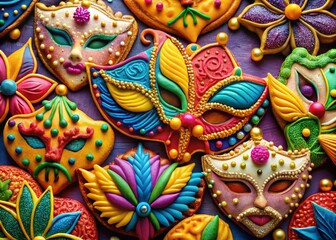 Fototapeta premium Delicious Homemade Masks: Sweet Treats & Festive Faces - Fun Food Photography