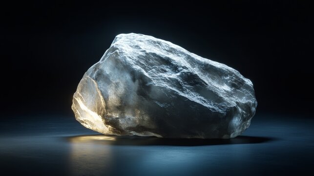 Smooth Shiny Rock with Well Defined Edges Illuminated in Darkness