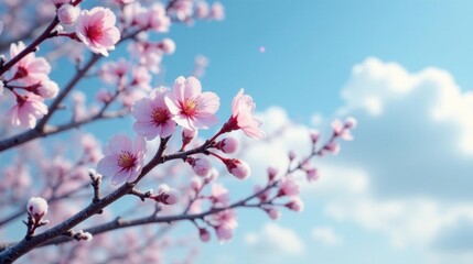Delicate pink blossoms frosted with winter's kiss against a vibrant azure sky, a breathtaking display of nature's resilience and ephemeral beauty.