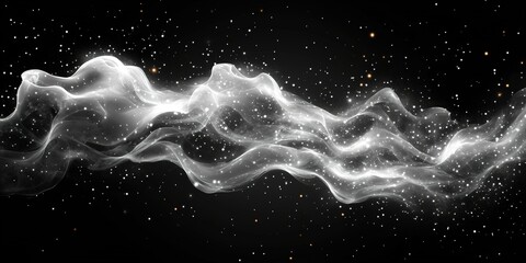 Ethereal clouds of glittering stars drift across a dark cosmic background in an enchanting display of cosmic beauty