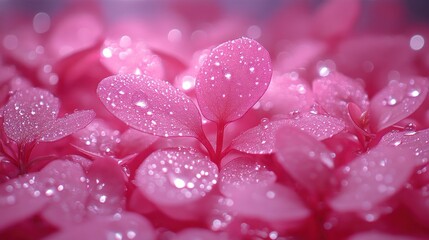 Fototapeta premium Dew-kissed pink leaves, garden, bokeh, spring