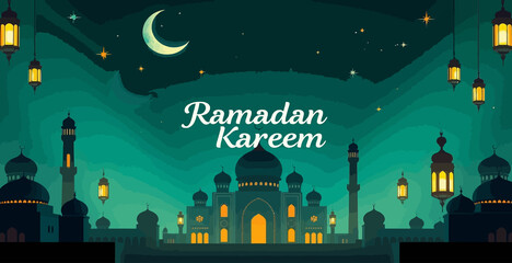 Islamic, Silhouette mosques on dusk sky twilight with crescent moon over mountain, religion of Islam and free space for text Ramadan Kareem, Eid Al Fitr, Eid Al Adha, Eid Mubarak, Muharram, Maulid