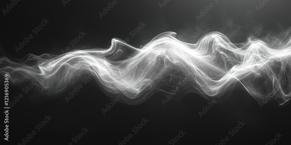 Poster fluid smoke waves create ethereal patterns against a dark backdrop in an abstract display of movemen