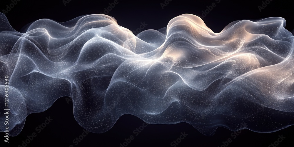 Poster fluid abstract forms displaying gentle waves and soft colors on a dark background create an ethereal
