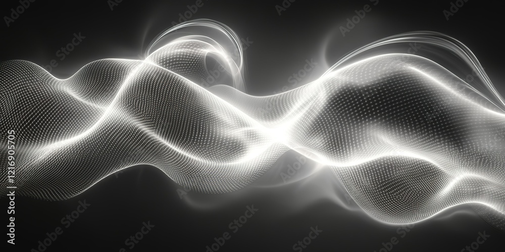 Poster light waves create a mesmerizing abstract pattern against a dark background in an artistic display
