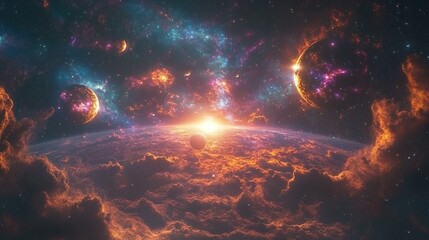 Stunning Cosmic View of Colorful Celestial Bodies and Nebulae
