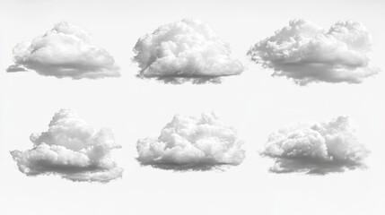 Collection of Fluffy White Clouds on Neutral Background