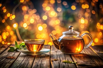 Double Exposure: Teapot and Teacup on Rustic Wood - Serene Still Life Photography