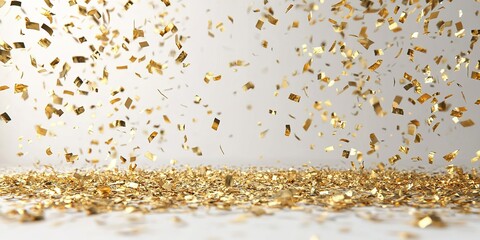 Golden confetti falling on a shimmering surface celebrating special occasions and joyful events