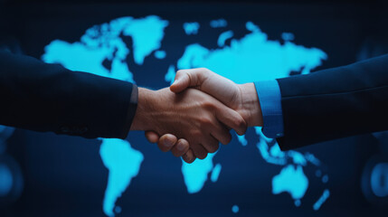 Free world trade, A high-fidelity image depicting a handshake between two businesspeople, symbolizing partnership and collaboration in a professional setting.