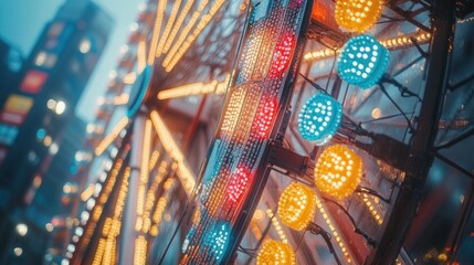 Ferris wheel lights city night amusement