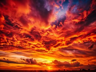 Fototapeta premium Dramatic Red Sky Vintage Photography - Fiery Sunset Landscape