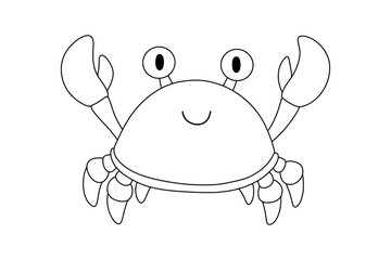 Cute crab, outline cartoon sea animal for children. Vector line nautical illustration for coloring book