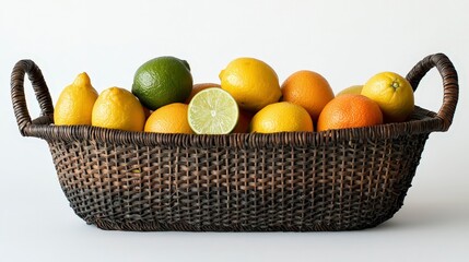 Fresh Fruits Arrangement in a Woven Basket with Bright Colors