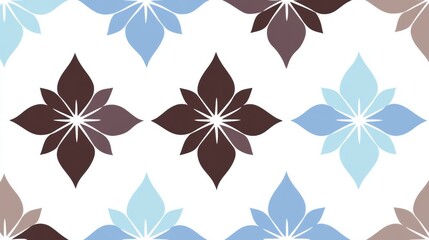 Elegant Floral Pattern in Soft Blue and Brown Shades on White Background