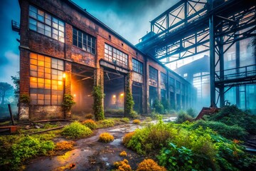 Obraz premium Eerie Urban Exploration in Fog - Mysterious Industrial Ruins