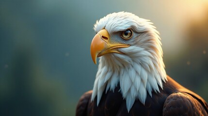 Obraz premium Majestic Bald Eagle Portrait A Close-Up View of a Bird of Prey at Golden Hour