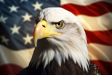 American bald eagle representing freedom and patriotism with waving stars and stripes