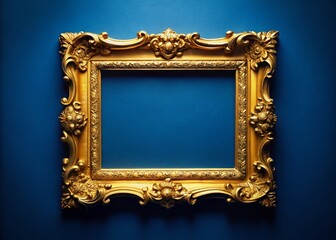Elegant Golden Frame on Vibrant Blue Background - Luxury Abstract Stock Photo
