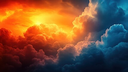 Fototapeta premium Dramatic Sunset Over Colorful Clouds in Fiery Orange and Blue Sky
