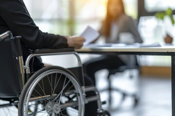 Consultation With Financial Advisor. Disabled Businessman Discussing Disability Insurance Policy