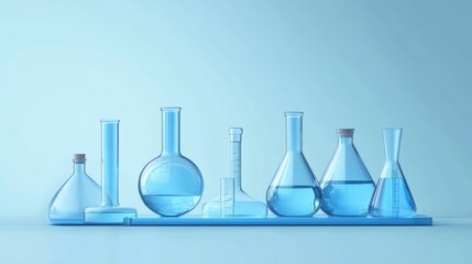 Futuristic scientific background in blue and white featuring high-tech research lab interior with modern equipment, advanced digital interfaces, and laboratory workstations for innovation, biotechnolo